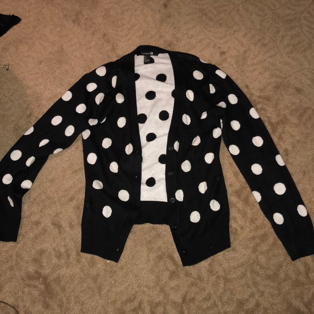 Black with white polka dot cardigan